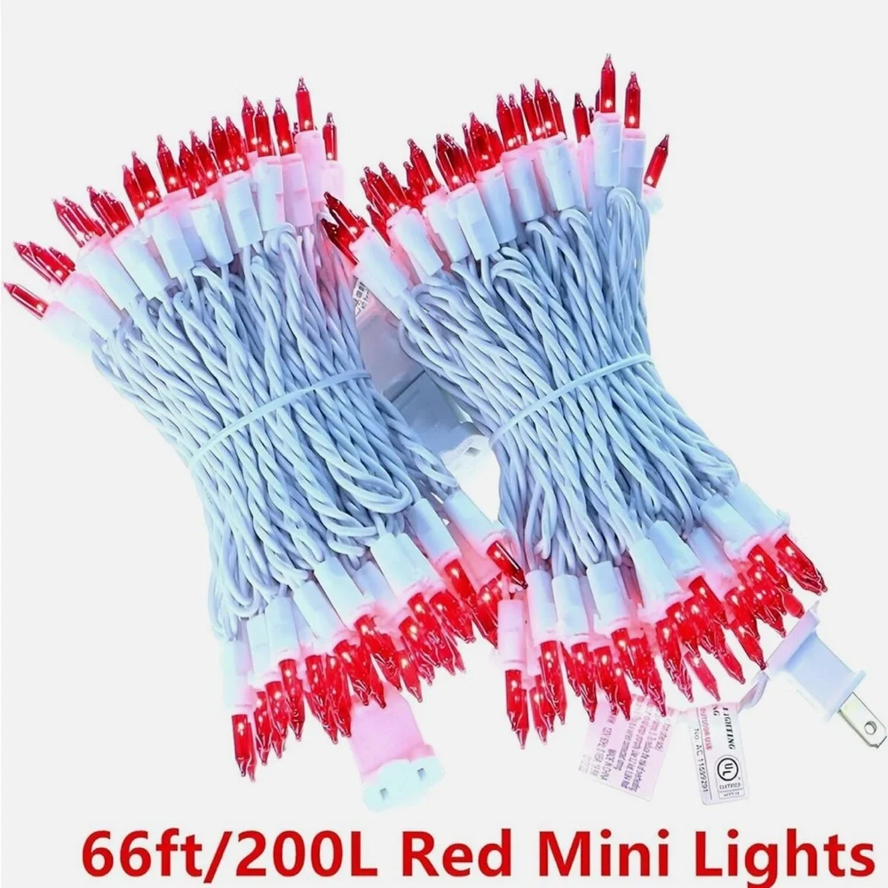 200 Red Christmas Lights, UL Listed & Commercial Grade 2 String Set of 100-New